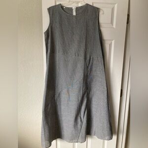 Black & white striped sleeveless A-Line dress with round neck line